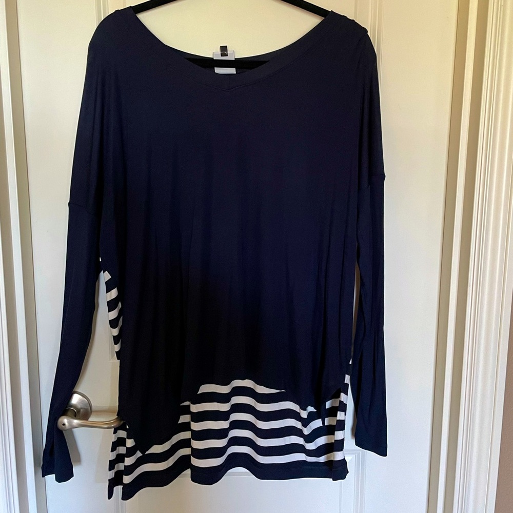 Cabi Lighthouse Tee. Navy and white Large